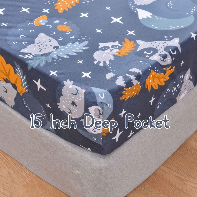 JSD Navy Blue Owl Kids Sheet Set Full Size, 4 Piece Forest Animals Printed Microfiber Bed Sheets Deep Pocket - Image 4